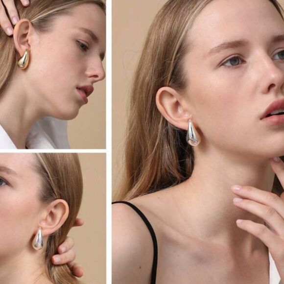 ✨Last Pair🔅🆕🔅 Chunky SILVER Teardrop Waterdrop💧 Stud Earrings ✨🔅 - Picture 1 of 9